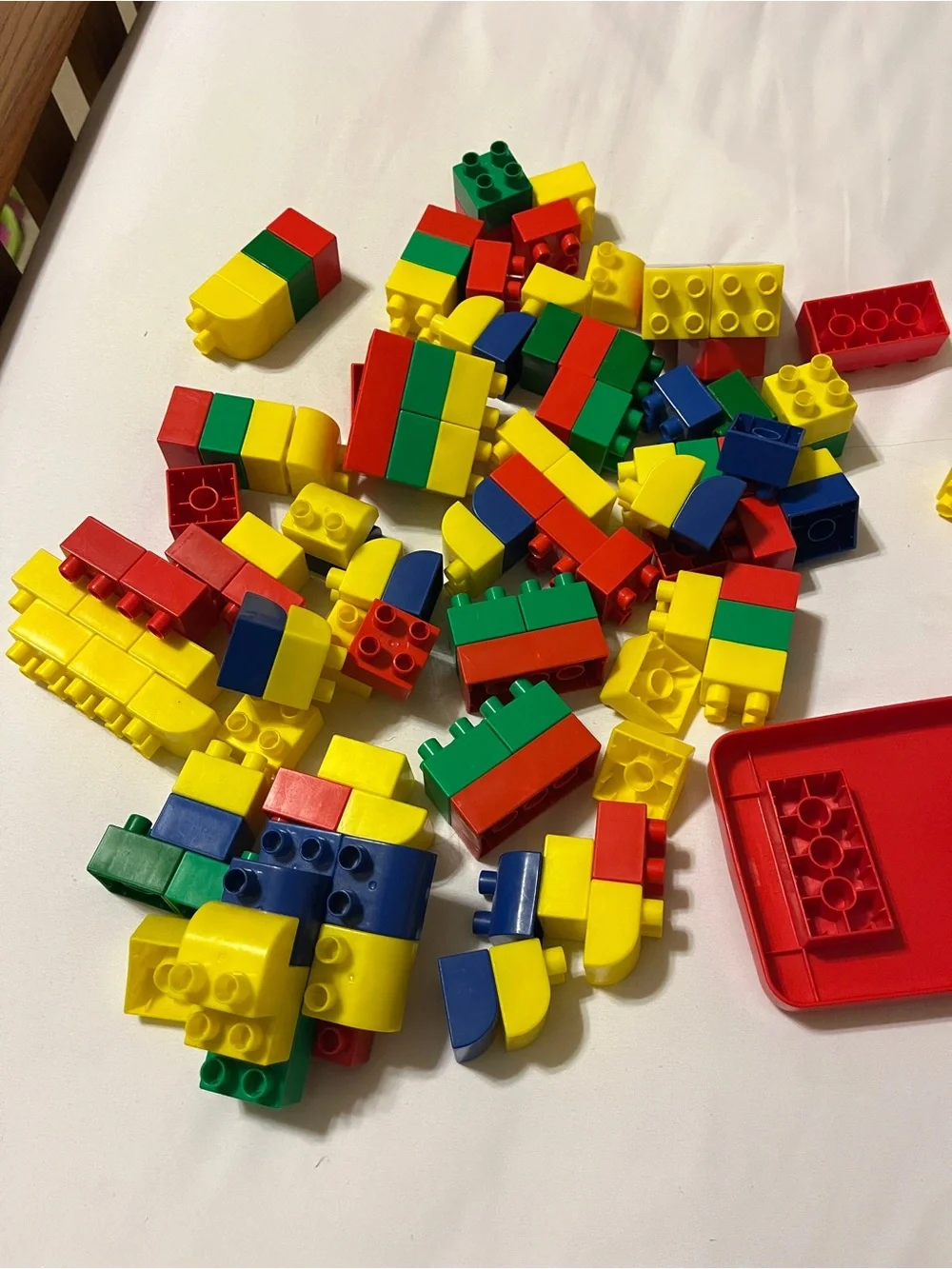 Plastic Building Blocks Set Red Baseplate Multicolor Toy Lot